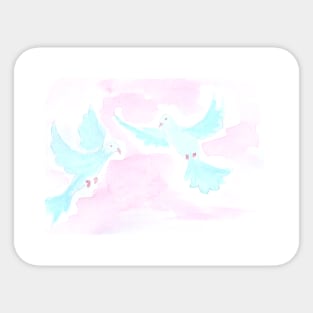 Watercolor pair of pigeons, wedding art decoration, sketch. Illustration hand drawn modern Sticker